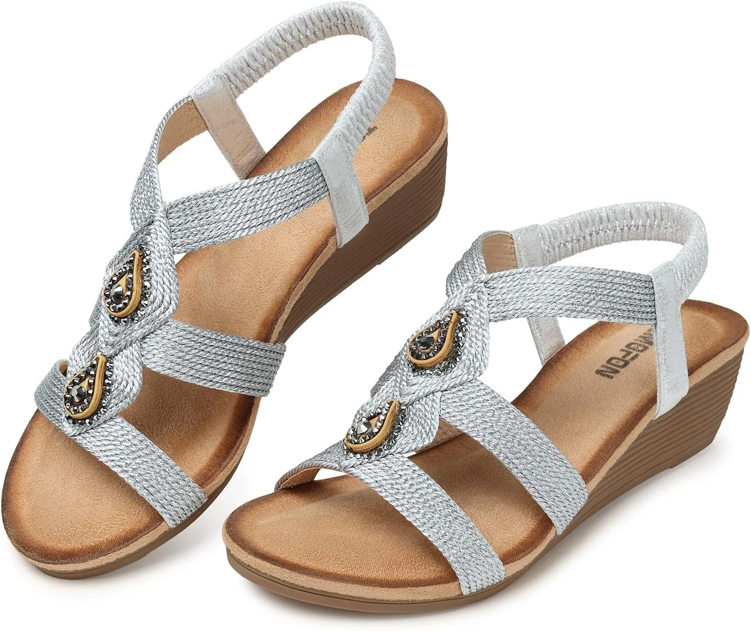 TEMOFON Womens Wedge Dressy Sandals: Elastic Ankle Strap Sandals - Summer Beach Open Toe - Comfortable Walking Sandals Size 5-11
