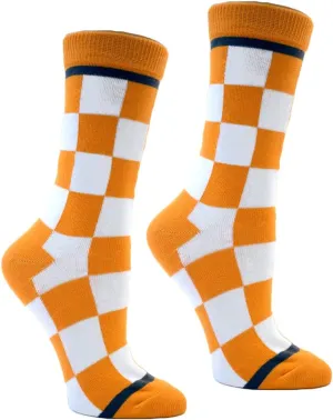 Tennessee Checkerboard Orange and White Women's Socks | Apparel Gift for Tennessee Vols | University of Tennessee Socks | Gift for TN Volunteer Fans and Alumni