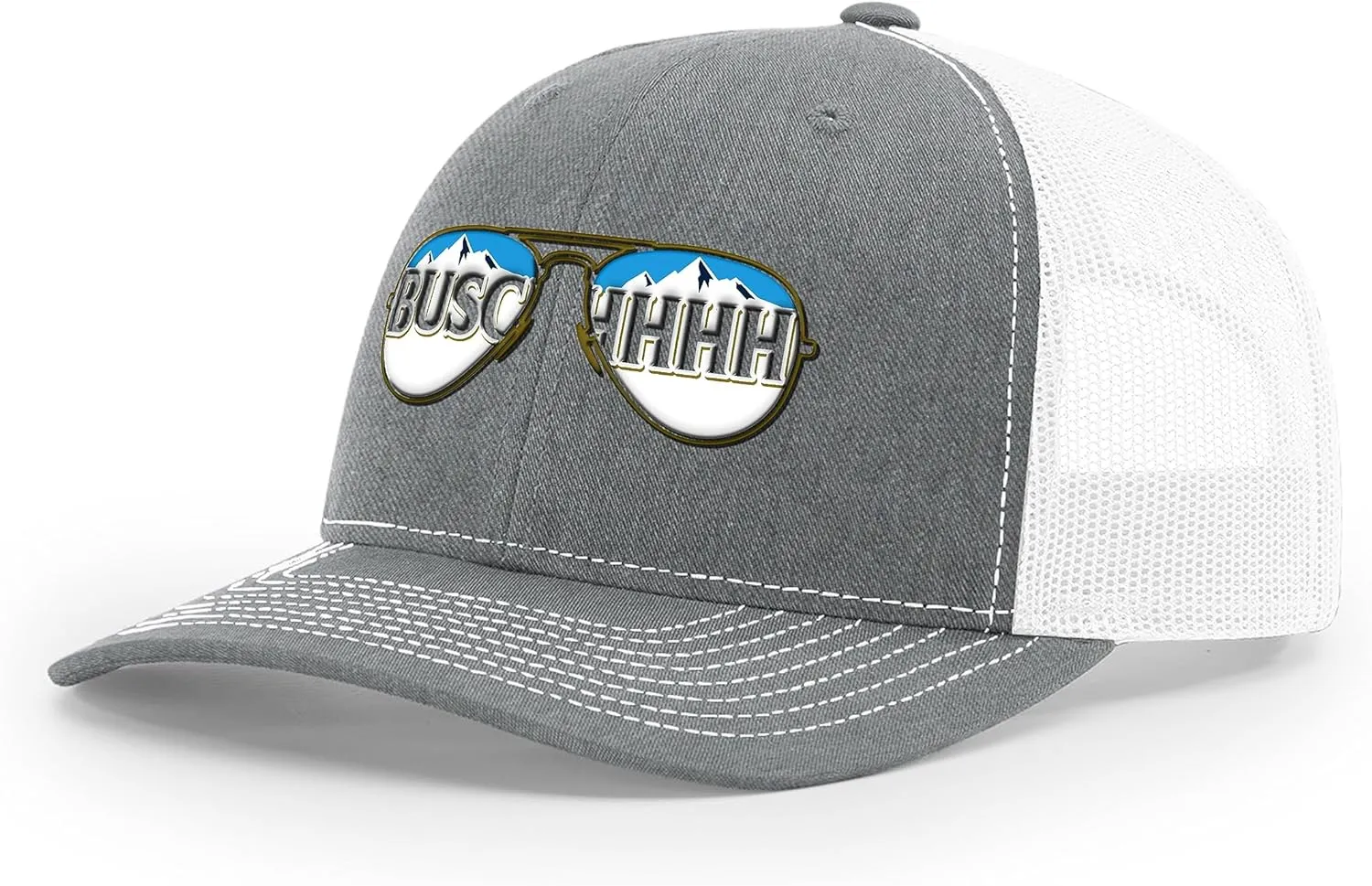 theCHIVE Busch Light Aviator Shades Logo Fishing Snapback Hat One Size Fits All (Shades - Grey/White)