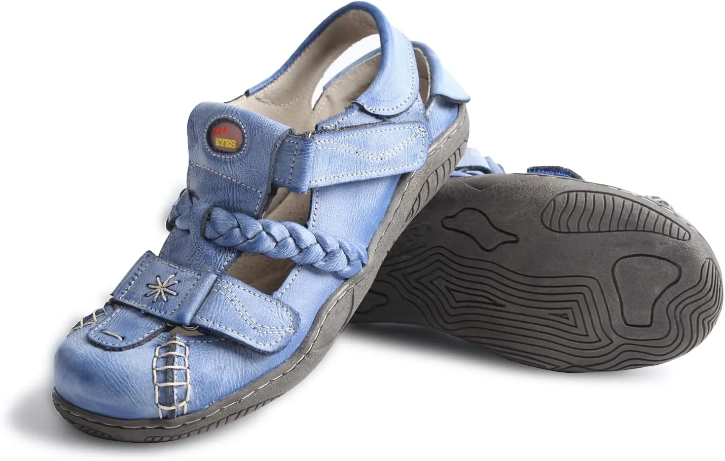 TMA EYES Women's Braided Closed-Toe Leather Sandal