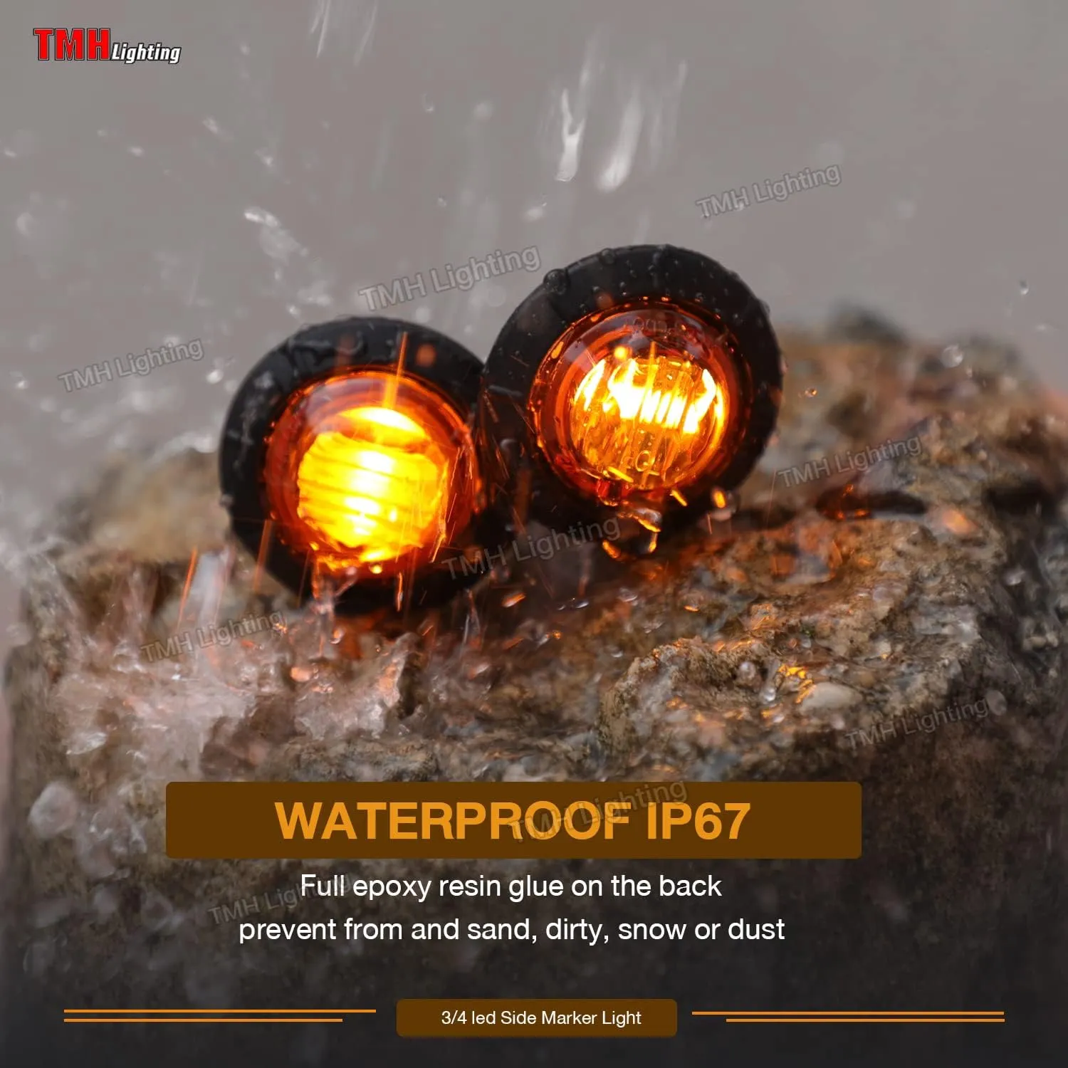 TMH 50 pcs 3/4 Inch Mount Amber 3 LED Mini Round Trailer Side Marker Indicator Lights Clearance Button Signal Lamps Universal for Trucks Lorry Boat Pickup Bus Caravan RV Waterproof Sealed Bulbs 12V DC