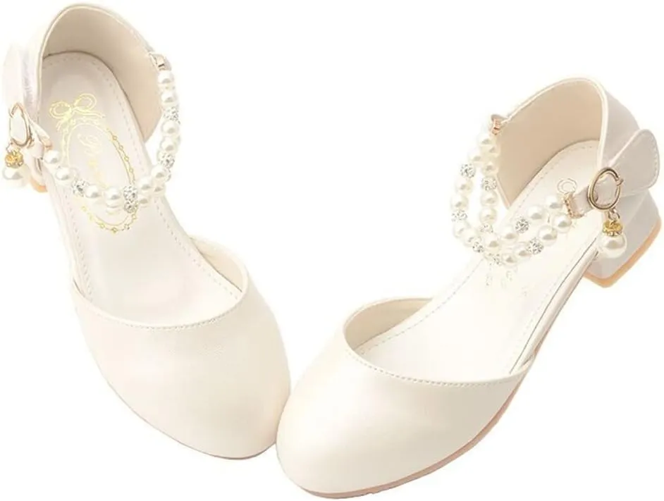 Toddler Flower Girls Dress Shoes Wedding Party School Glitter Low Heel Mary Jane Princess Pumps Sandals for Little Kids