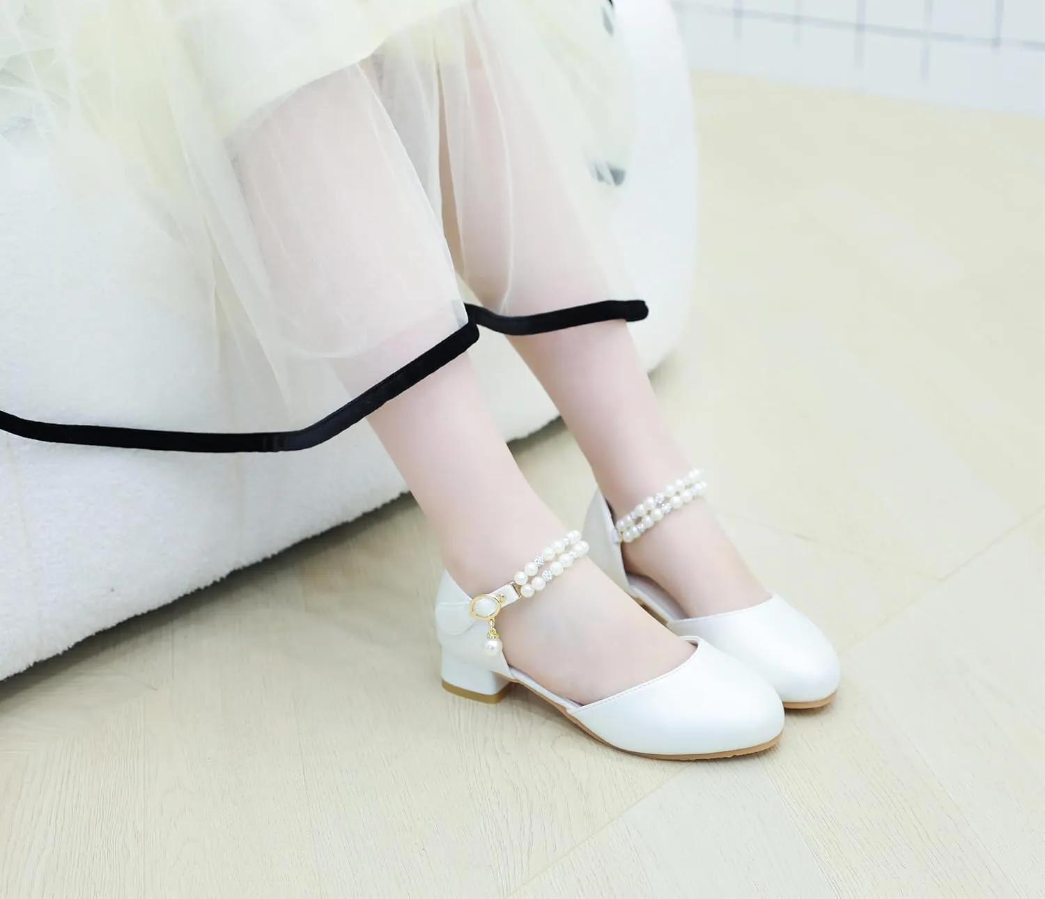 Toddler Flower Girls Dress Shoes Wedding Party School Glitter Low Heel Mary Jane Princess Pumps Sandals for Little Kids