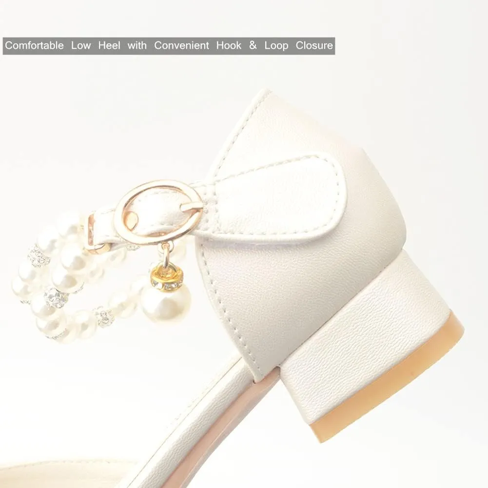 Toddler Flower Girls Dress Shoes Wedding Party School Glitter Low Heel Mary Jane Princess Pumps Sandals for Little Kids