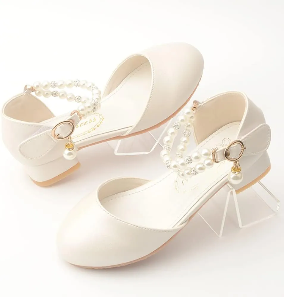Toddler Flower Girls Dress Shoes Wedding Party School Glitter Low Heel Mary Jane Princess Pumps Sandals for Little Kids