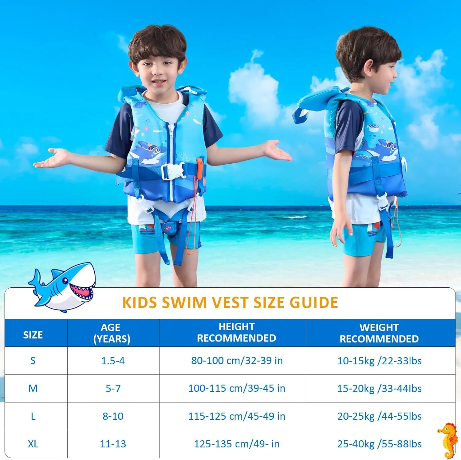 Toddler Swim Vest, Toddler Life Jacket 20-80 lbs Boys & Girls, Kids Floaties Swimming Jackets for 2 3 4 5 6 7 Years with Detchable Head Support &Grab Handle