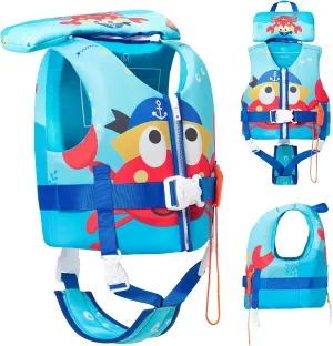 Toddler Swim Vest, Toddler Life Jacket 20-80 lbs Boys & Girls, Kids Floaties Swimming Jackets for 2 3 4 5 6 7 Years with Detchable Head Support &Grab Handle