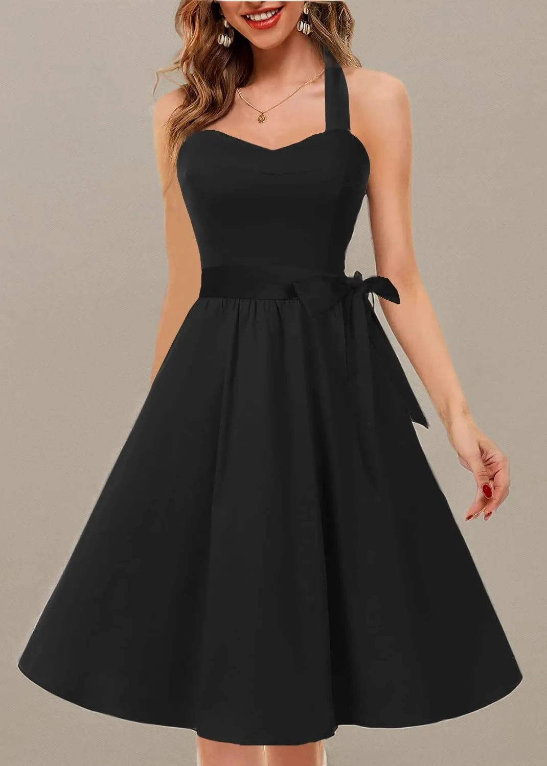Topdress Women'sVintage Polka Audrey Dress 1950s Halter Retro Cocktail Dress
