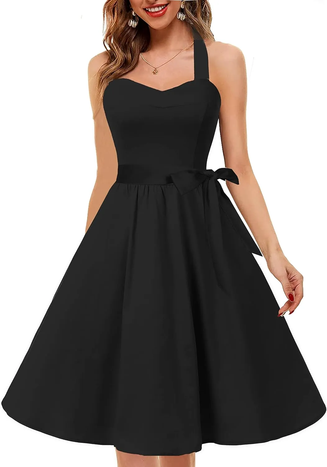 Topdress Women'sVintage Polka Audrey Dress 1950s Halter Retro Cocktail Dress