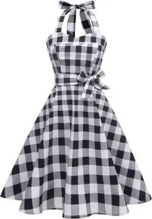 Topdress Women'sVintage Polka Audrey Dress 1950s Halter Retro Cocktail Dress