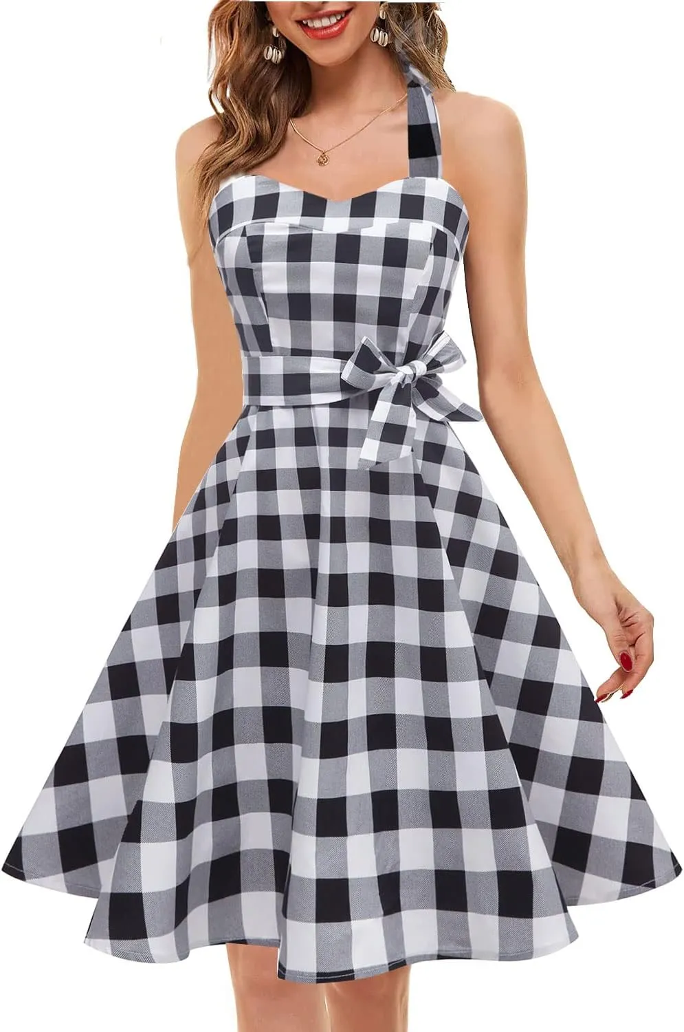 Topdress Women'sVintage Polka Audrey Dress 1950s Halter Retro Cocktail Dress