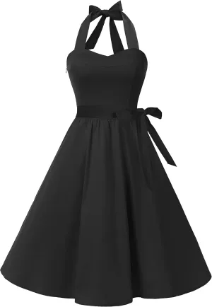 Topdress Women'sVintage Polka Audrey Dress 1950s Halter Retro Cocktail Dress