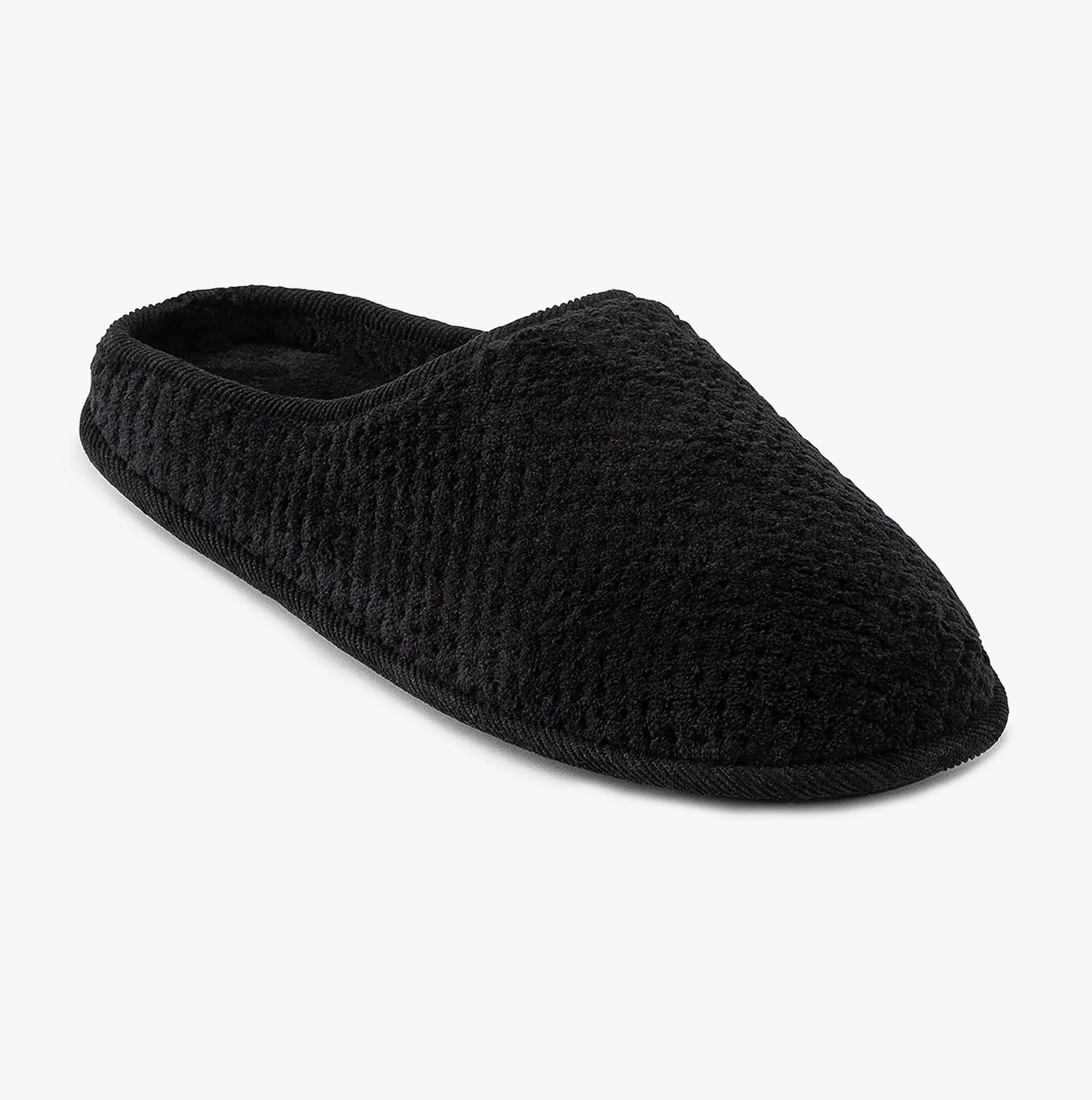 Totes Isotoner SWEPT BACK POPCORN Mens Mule Slippers Black