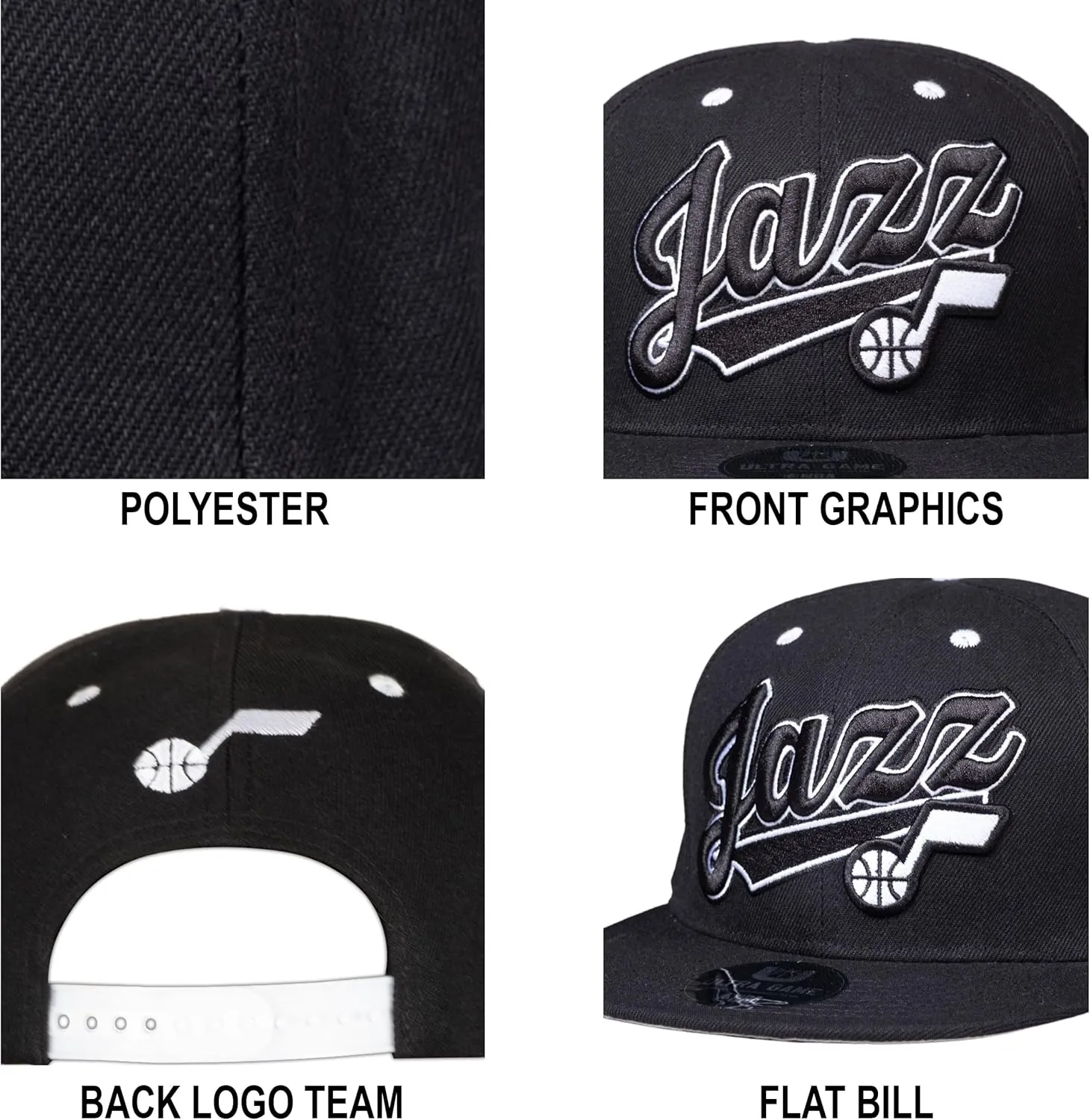 Ultra Game Men's NBA Official Snap Back 3D Embroidered Team Logo Baseball Cap Hat