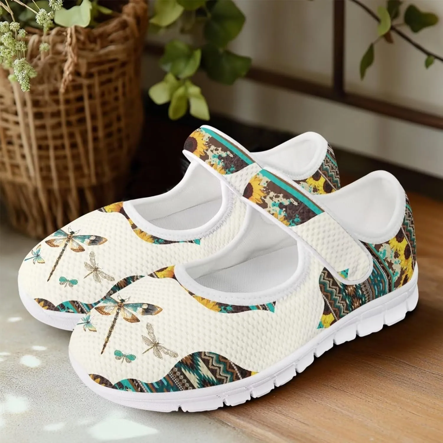 UNICEU Southwestern Style Women's Mary Jane Flat Shoes Party Footwear Mesh Non Slip Breathable Athletic Shoes Casual Dress Shoes Ballet Flats