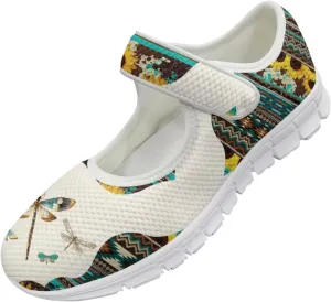 UNICEU Southwestern Style Women's Mary Jane Flat Shoes Party Footwear Mesh Non Slip Breathable Athletic Shoes Casual Dress Shoes Ballet Flats