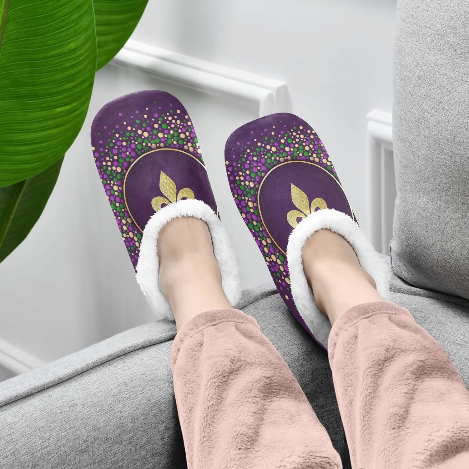 Unisex Fuzzy House Slippers Memory Foam Warm Slip Shoes Fur Lining M-XXL