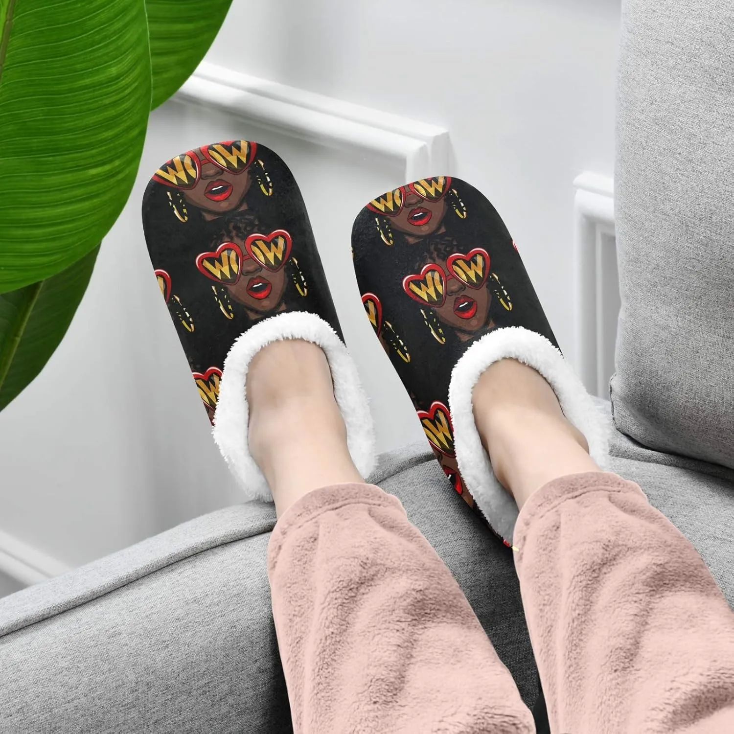 Unisex Fuzzy House Slippers Memory Foam Warm Slip Shoes Fur Lining M-XXL