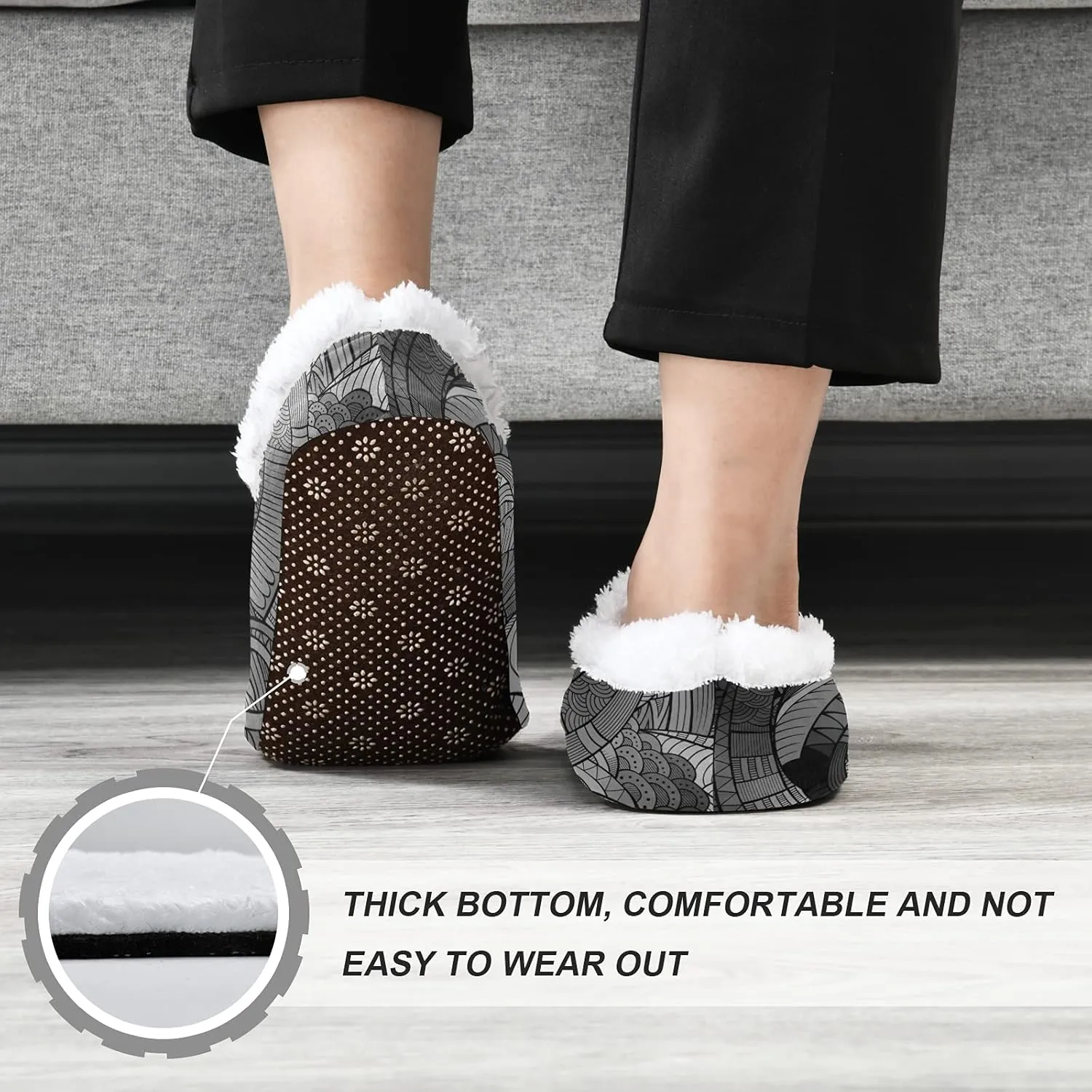 Unisex Fuzzy House Slippers, Warm Fur Lining Shoes, Non-Slip Memory Foam Slippers M-XXL