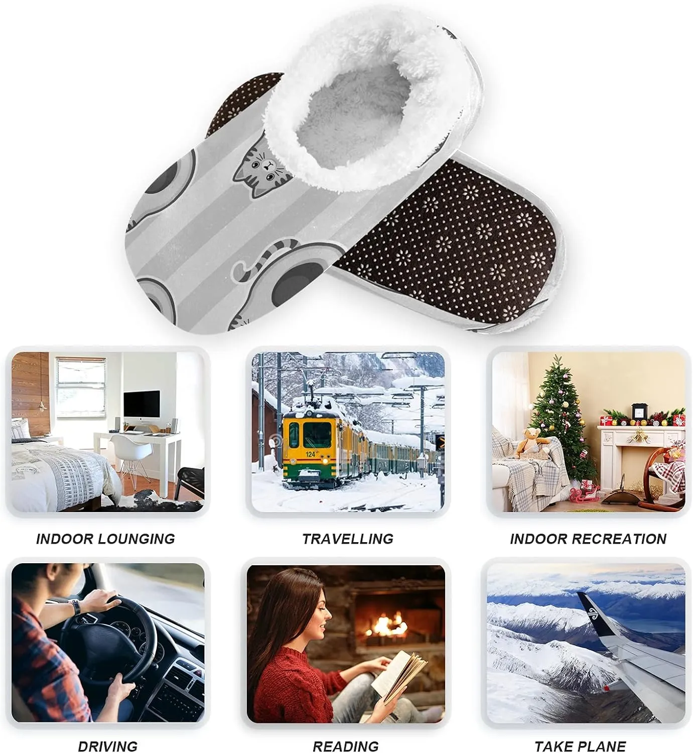 Unisex Fuzzy House Slippers, Warm Fur Lining Shoes, Non-Slip Memory Foam Slippers M-XXL