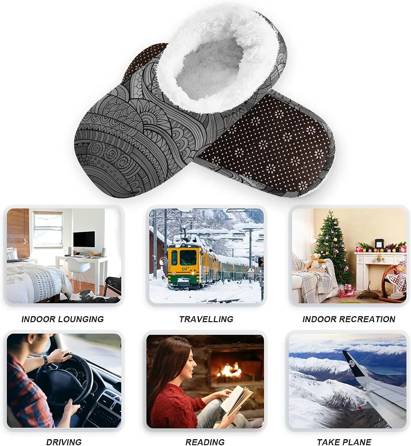 Unisex Fuzzy House Slippers, Warm Fur Lining Shoes, Non-Slip Memory Foam Slippers M-XXL