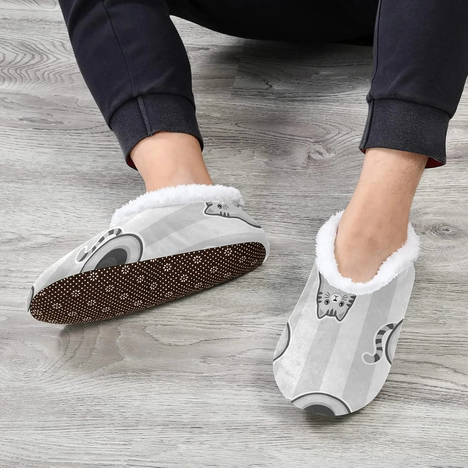 Unisex Fuzzy House Slippers, Warm Fur Lining Shoes, Non-Slip Memory Foam Slippers M-XXL