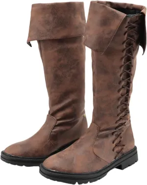 Unsex Retro Medieval Renaissance Pull On Boots Mid Calf Gothic Boots Halloween Cosplay Cuff Shoes