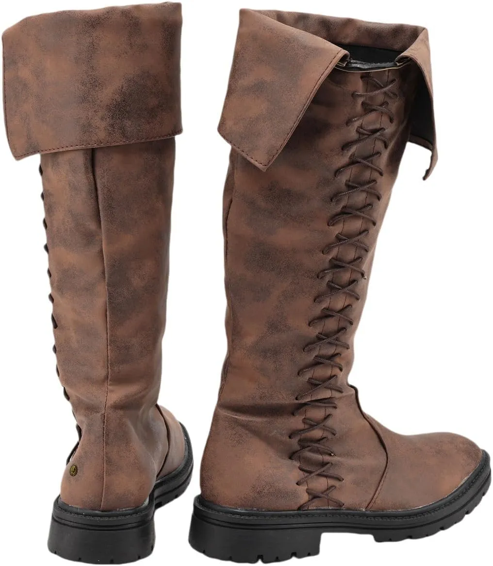 Unsex Retro Medieval Renaissance Pull On Boots Mid Calf Gothic Boots Halloween Cosplay Cuff Shoes