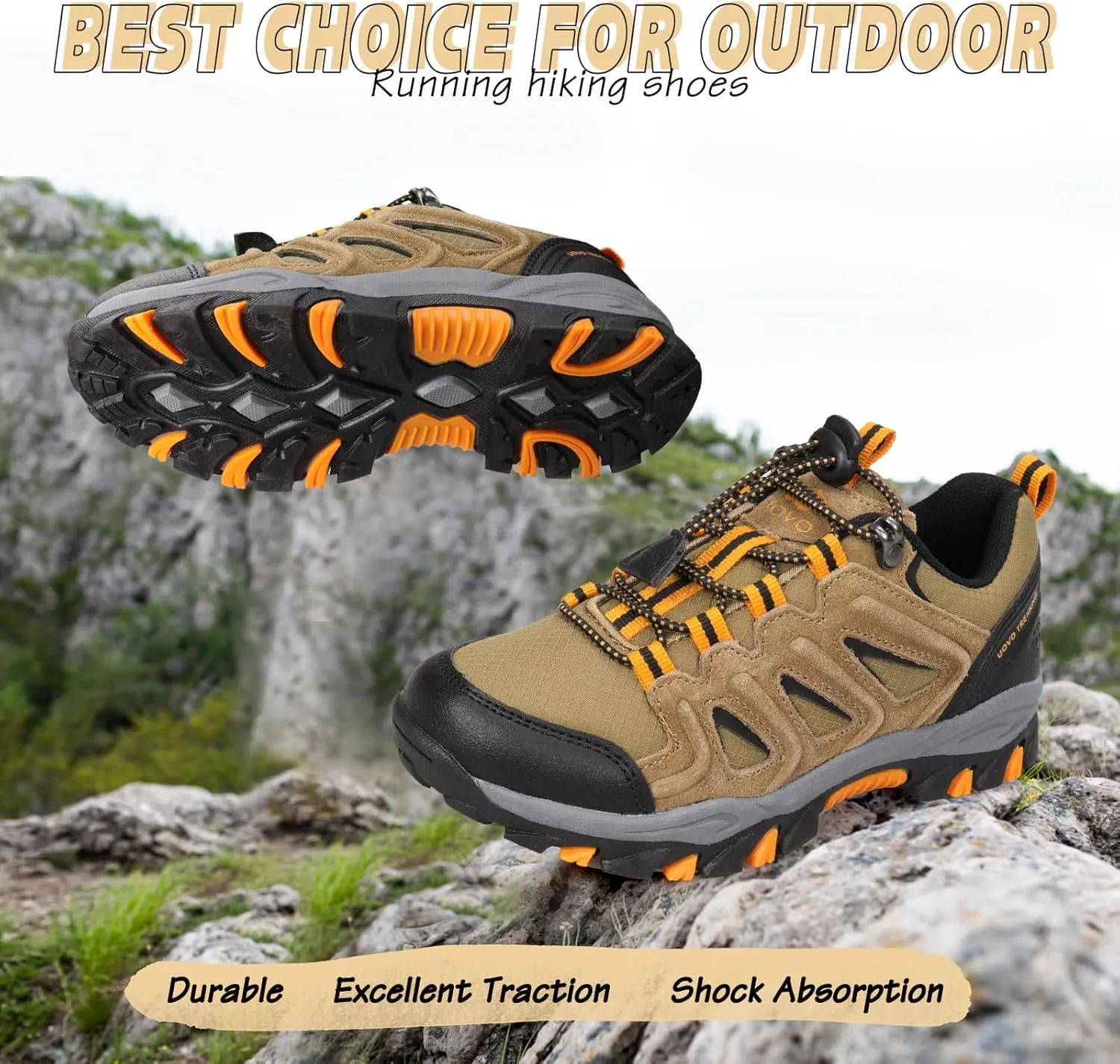 UOVO Boys Girls Hiking Shoes Kids Waterproof Running Trail Fashion Sneakers Breathable Lightweight Non-Slip Outdoor Walking Sports Shoe(Little/Big Kids)