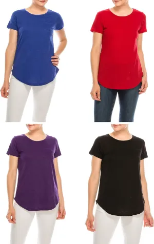 Urban Diction T-Shirts Pack of 4 Women's V-Neck Shirt Loose Essential Solid Colors Basic Scoop Neck Tees 4 Pack Womens Tops