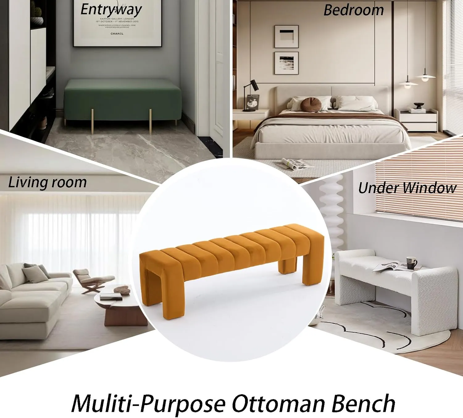 Velvet End of Bed Bench Upholstered Modern 59" Bedroom Bench for King Bed Bench Tufted Window Bench Comfy Long Ottoman for Living Room/Entry/Indoor (Brown, 59" Wide)