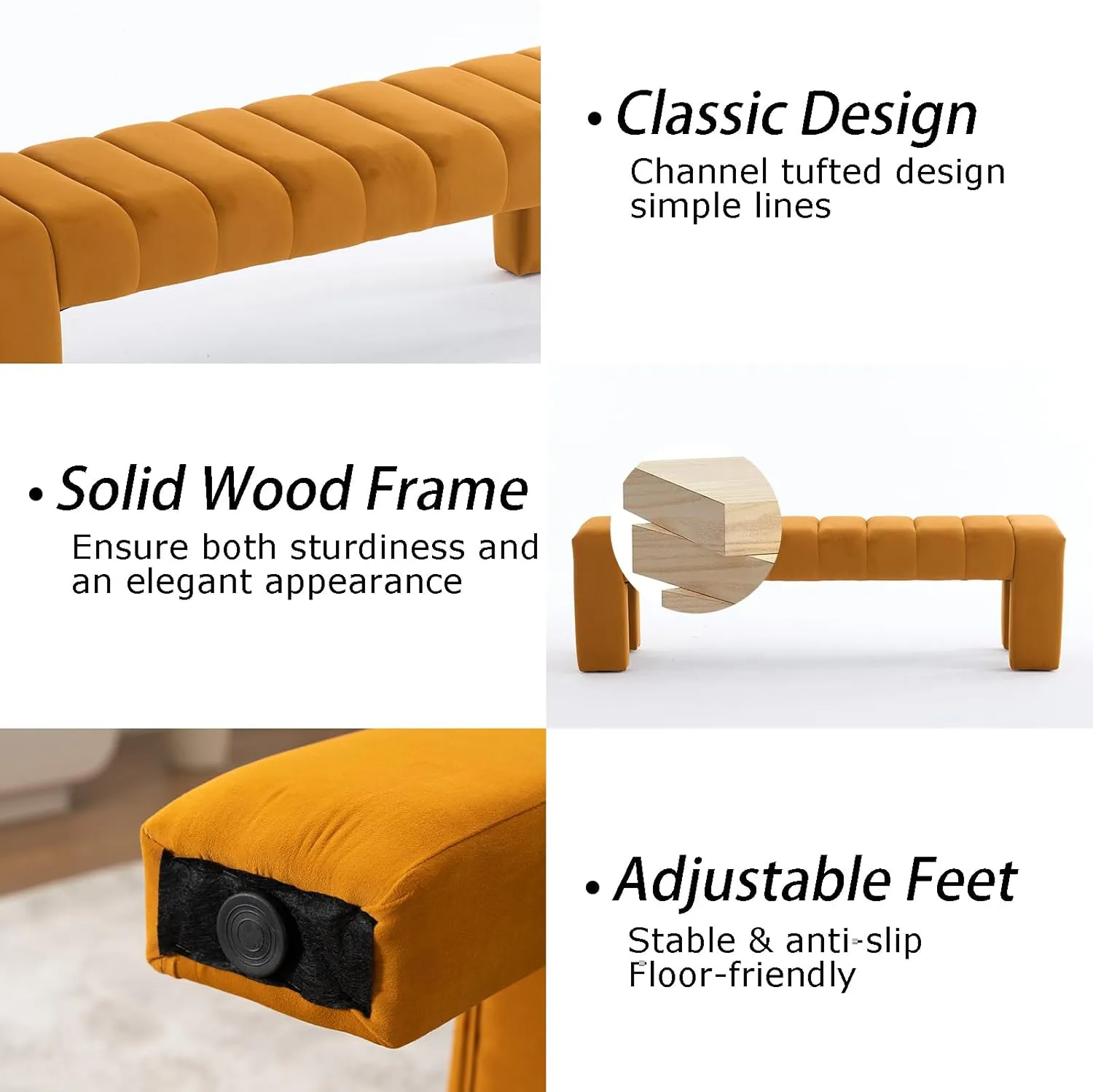 Velvet End of Bed Bench Upholstered Modern 59" Bedroom Bench for King Bed Bench Tufted Window Bench Comfy Long Ottoman for Living Room/Entry/Indoor (Brown, 59" Wide)