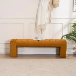 Velvet End of Bed Bench Upholstered Modern 59" Bedroom Bench for King Bed Bench Tufted Window Bench Comfy Long Ottoman for Living Room/Entry/Indoor (Brown, 59" Wide)