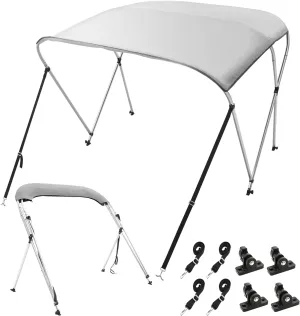 VEVOR 3 Bow Bimini Top Boat Cover, 900D Polyester Canopy with 1" Aluminum Alloy Frame, Waterproof and Sun Shade, Includes Storage Boot, 2 Support Poles, 4 Straps, 6'L x 46" H x 61"-66" W, Light Grey