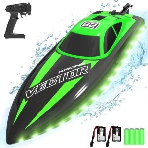 VOLANTEXRC RC Boat 20MPH Fast Remote Control Boat for Adults 2.4Ghz Toy Boats for Pools and Lake with 2 Rechargeable Batteries Toys Gifts for Boys Girls with Light, Green