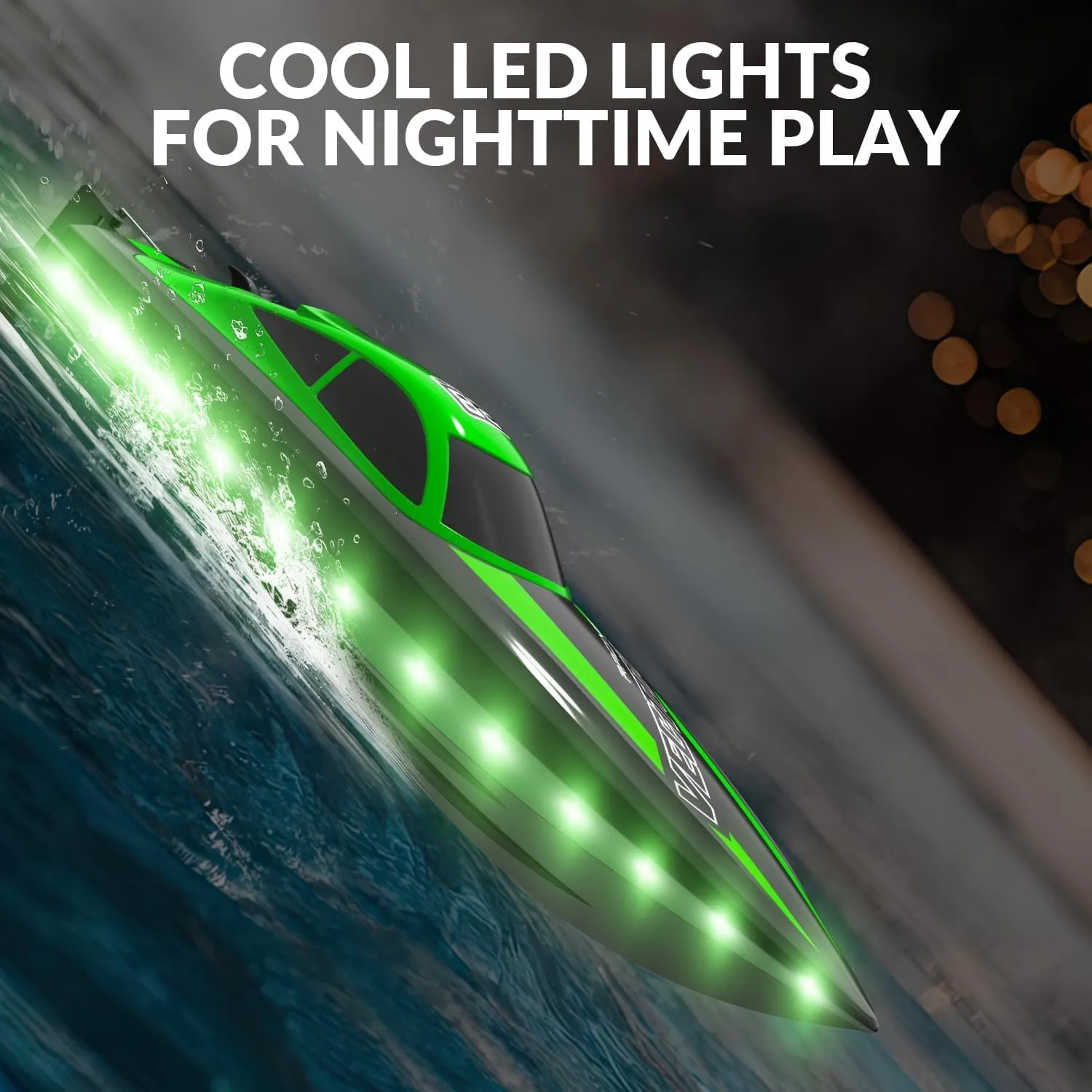 VOLANTEXRC RC Boat 20MPH Fast Remote Control Boat for Adults 2.4Ghz Toy Boats for Pools and Lake with 2 Rechargeable Batteries Toys Gifts for Boys Girls with Light, Green