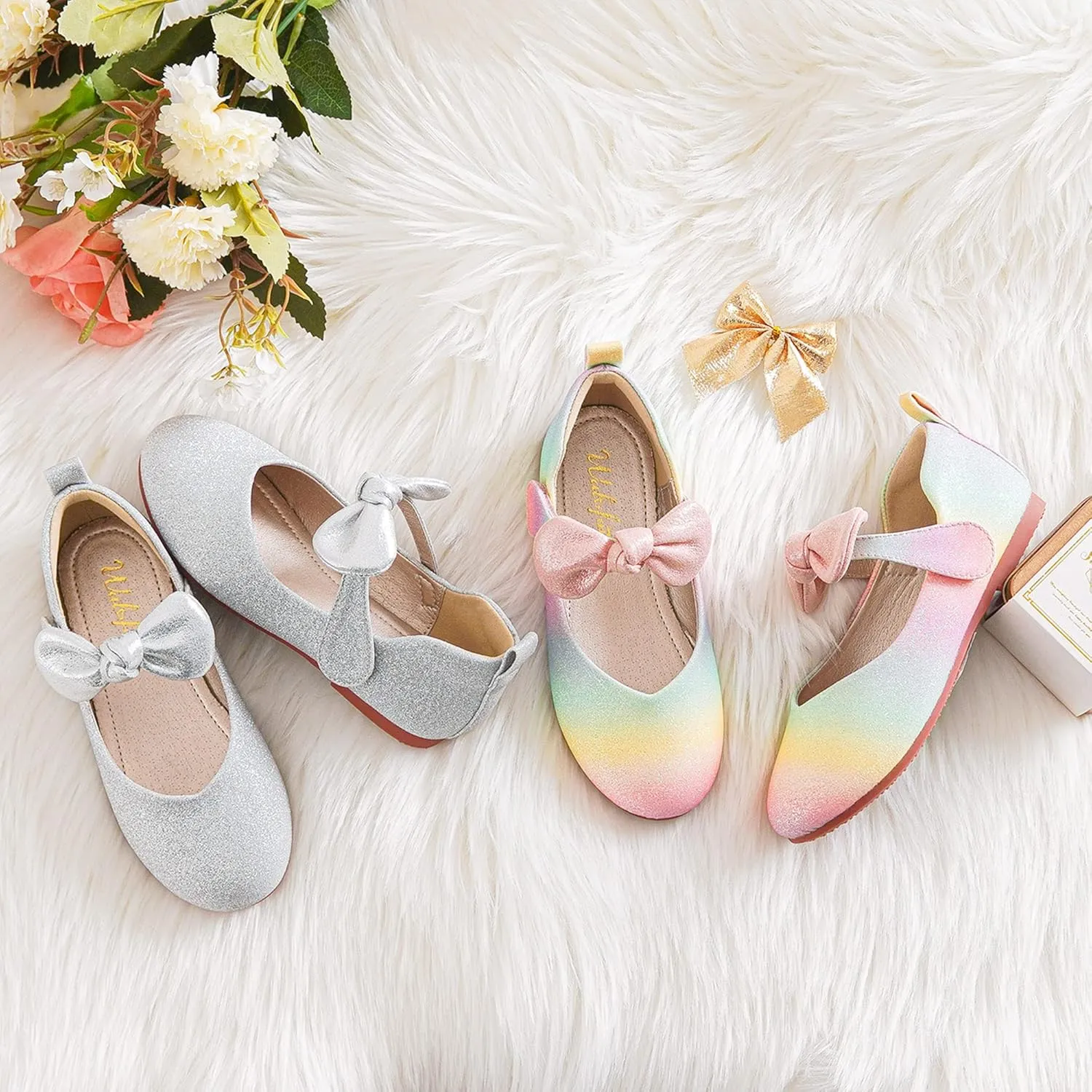 Walofou Flower Girls Wedding Party Princess Shoes Flats for Kid Toddler