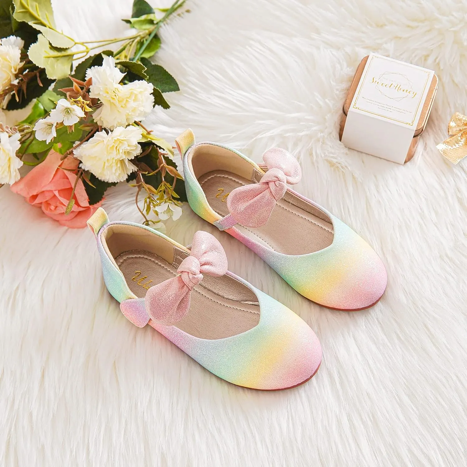 Walofou Flower Girls Wedding Party Princess Shoes Flats for Kid Toddler