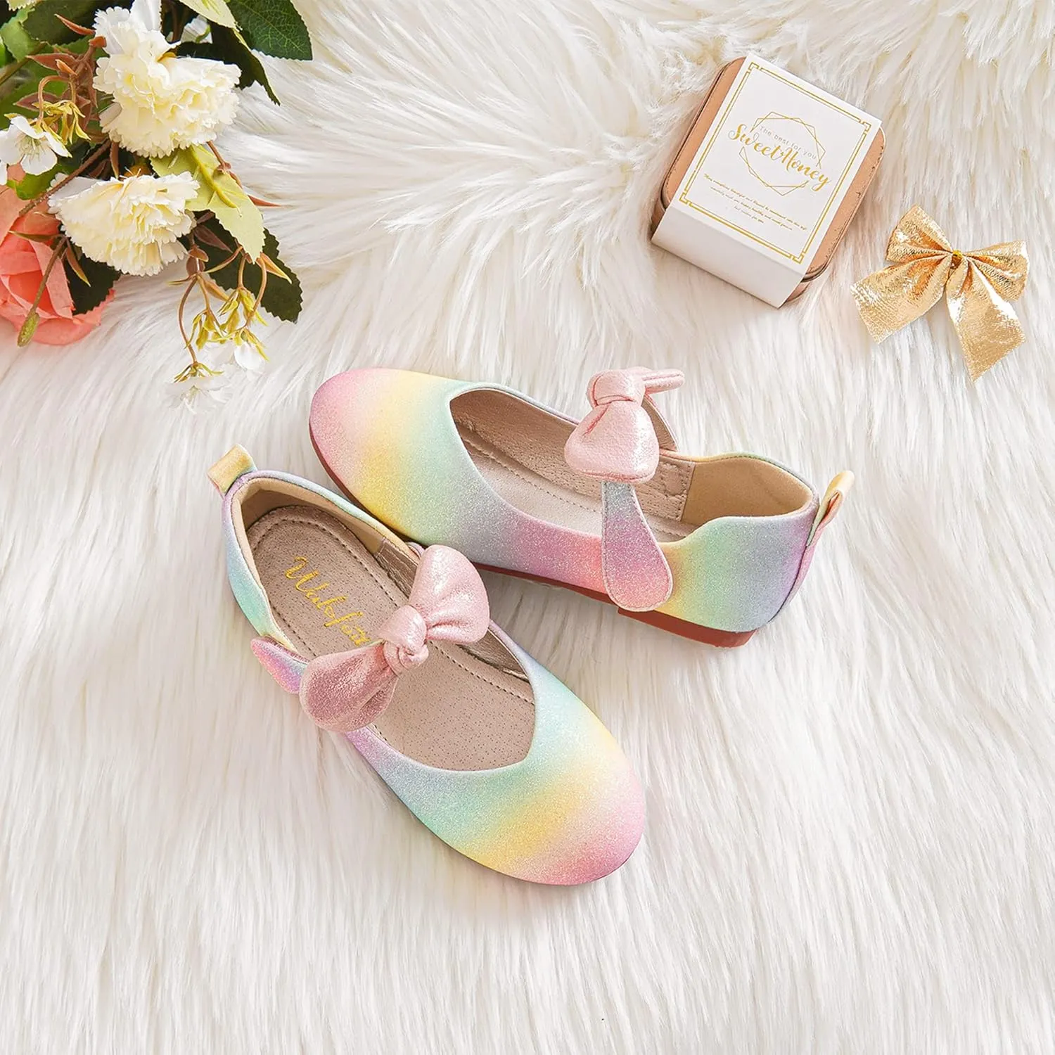 Walofou Flower Girls Wedding Party Princess Shoes Flats for Kid Toddler