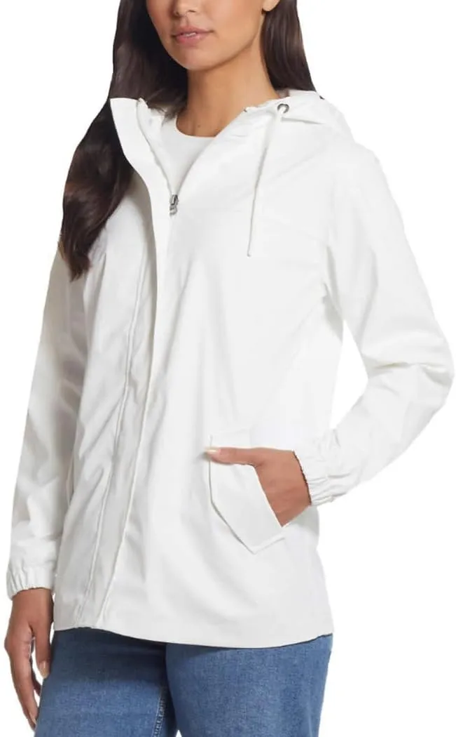 Weatherproof Vintage Womens Waterproof Coated Rain Jacket with Hood -Light Windbreaker Raincoat for Women-Hooded Rain Slicker