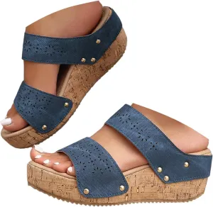 Wedge Sandals for Women 2 Straps Wedges Heels Lug Sole Non-Slip Soft Cushion Wedge Slippers Casual Shoes