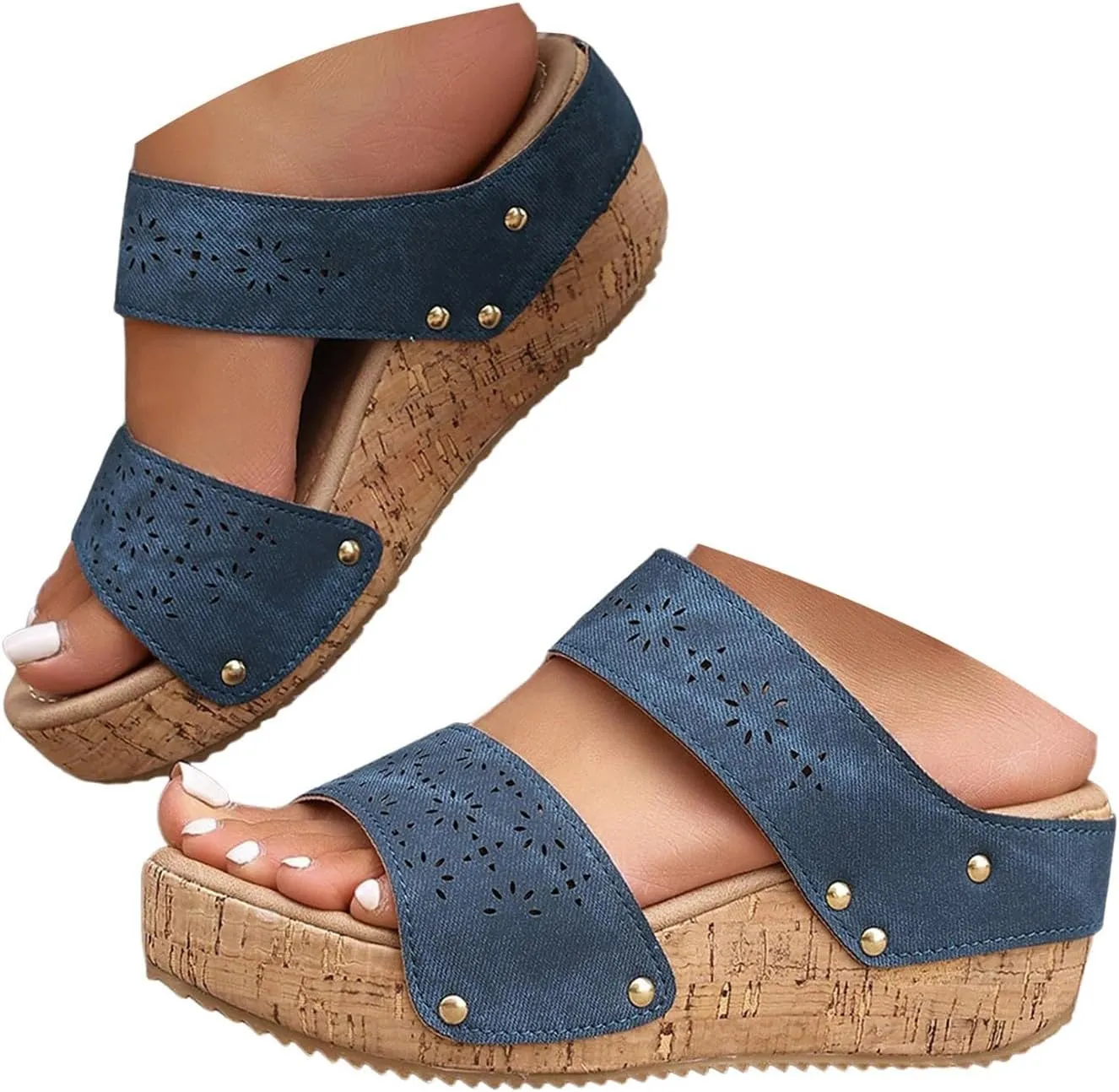 Wedge Sandals for Women 2 Straps Wedges Heels Lug Sole Non-Slip Soft Cushion Wedge Slippers Casual Shoes