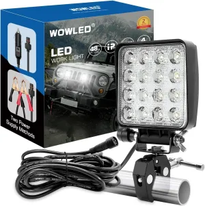 WFPOWER LED Boat Spotlight With Mounting Clamp, Two Way Power Super Bright Boat Light With cigarette & Clamp, LED Spreader Pod 48W 12V Marine Lights for Fishing T-Top Truck 4X4 SUV
