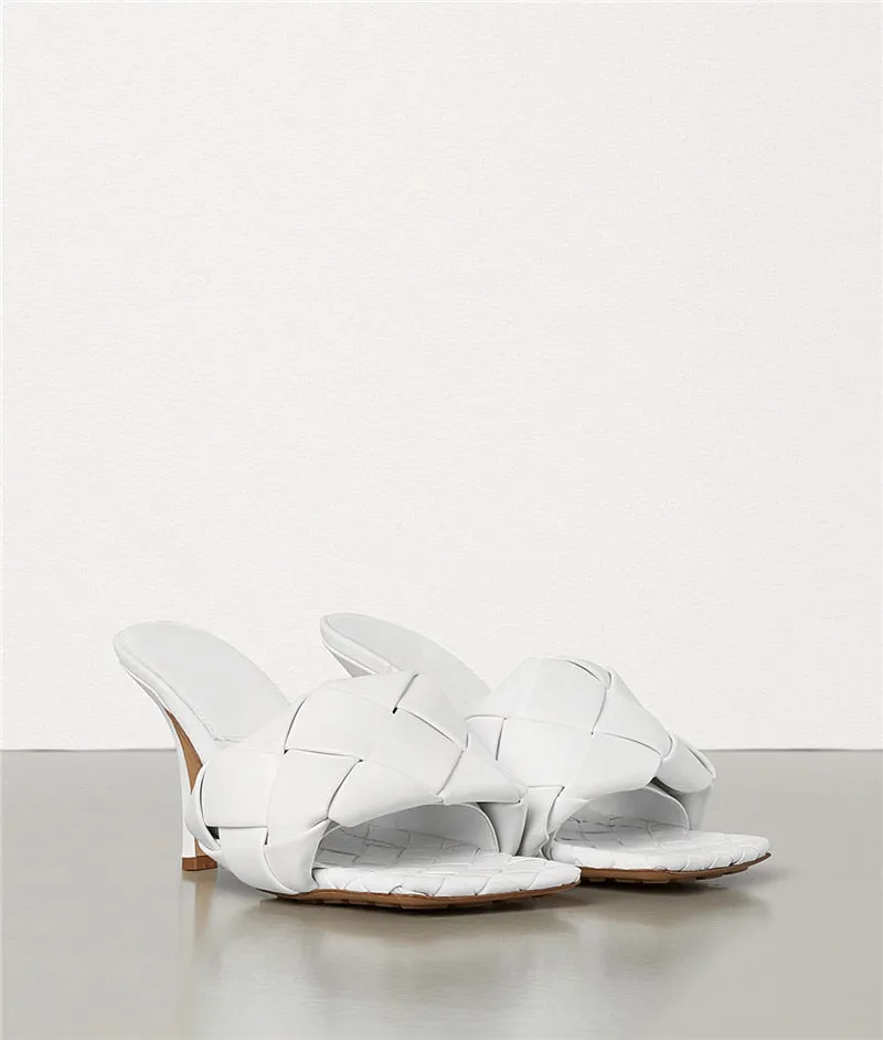 White Woven Mule Sandals