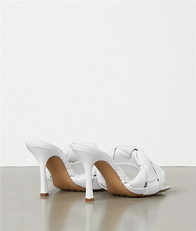 White Woven Mule Sandals