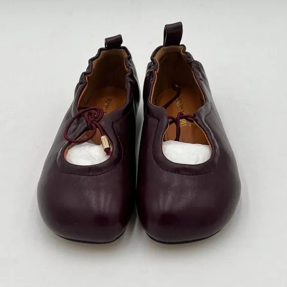 Wine Round Toe Lace Up Flats Comfy Ballet Flats Buckled Lady Girls Office Shoes