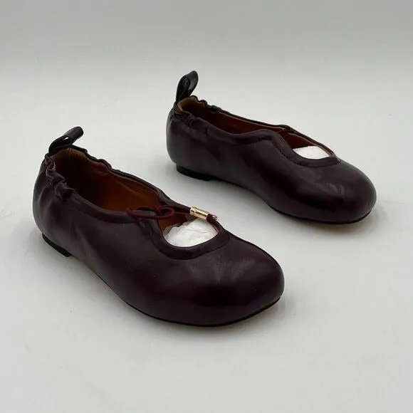 Wine Round Toe Lace Up Flats Comfy Ballet Flats Buckled Lady Girls Office Shoes