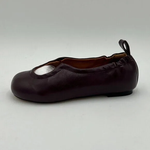 Wine Round Toe Lace Up Flats Comfy Ballet Flats Buckled Lady Girls Office Shoes