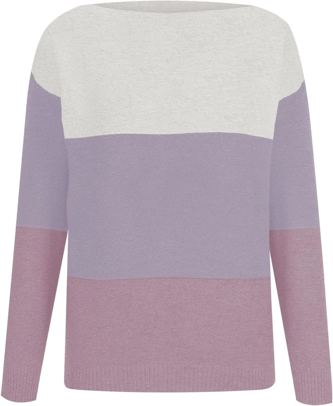 Winter Sweaters for Women 2024 Casual Loose Color Block Pullover Sweater Long Sleeve Boat Neck Knit Jumper Tops