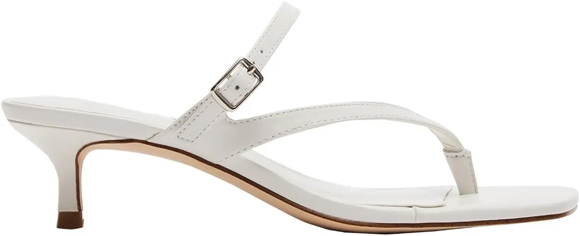 Women Flip-Flops Mules Kitten Heels Square Toe Thong Sandals Buckle Strap Matte Comfy 1 inch Low Heel Slippers T-Straps Open Toe Outdoor Beach Summer Slip On Sandal Heels 4-11 M US
